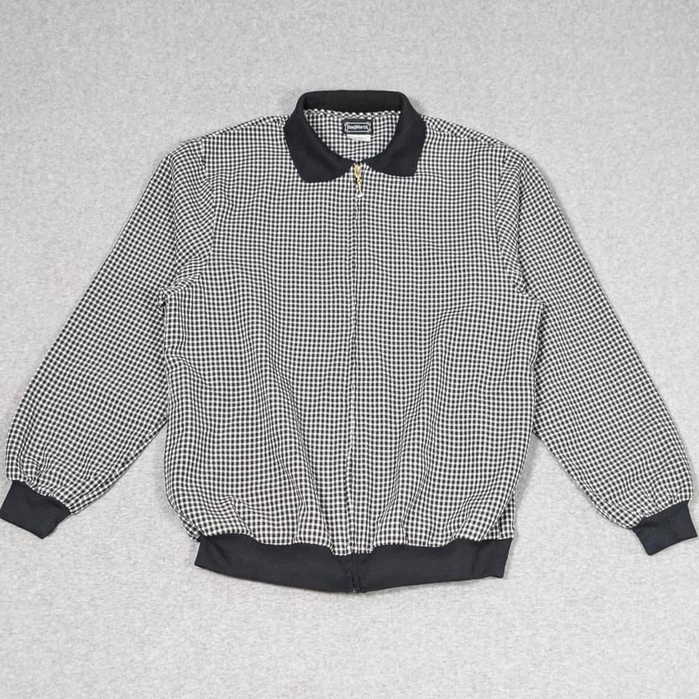 Vintage BonWorth Full Zip Golf Jacket Womens Size Medium Black White Plaid